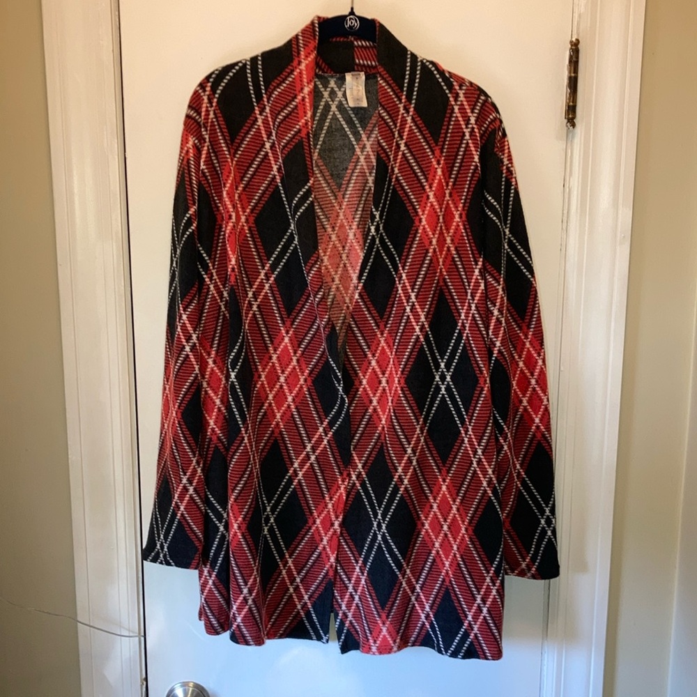 Plaid Open Front Women's Jacket - Red and Black